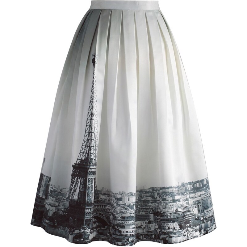 Romantická skládaná sukně Chicwish s motivem Eiffelovky XL