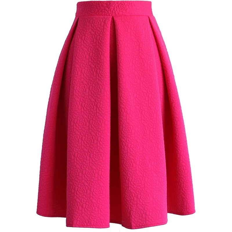 Elegantní skládaná sytě růžová sukně s vytlačovaným vzorem Chicwish XL