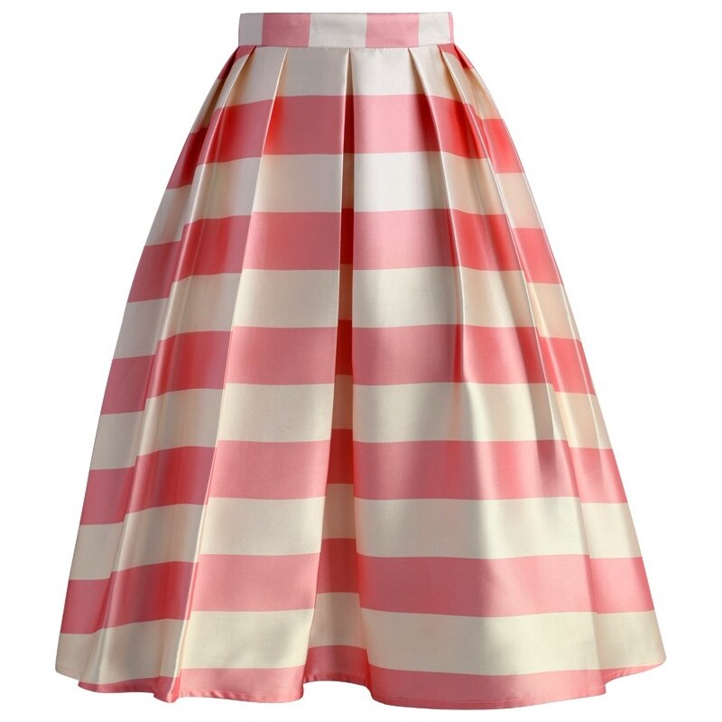 Skládaná pruhovaná růžovo-béžová sukně Chicwish XXL