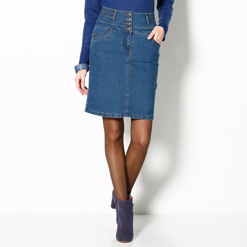 Blancheporte Džínová sukně s vysokým pasem modrá