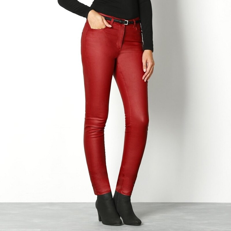 Blancheporte Kalhoty v koženém vzhledu červená