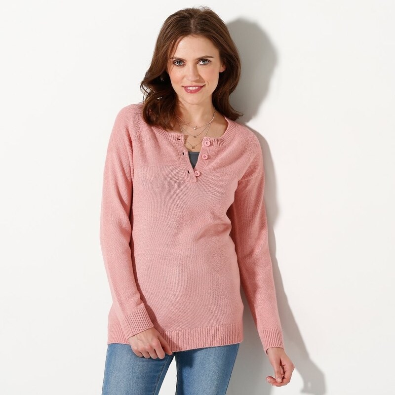 Blancheporte Jednobarevný pulovr s tuniským výstřihem růžové dřevo