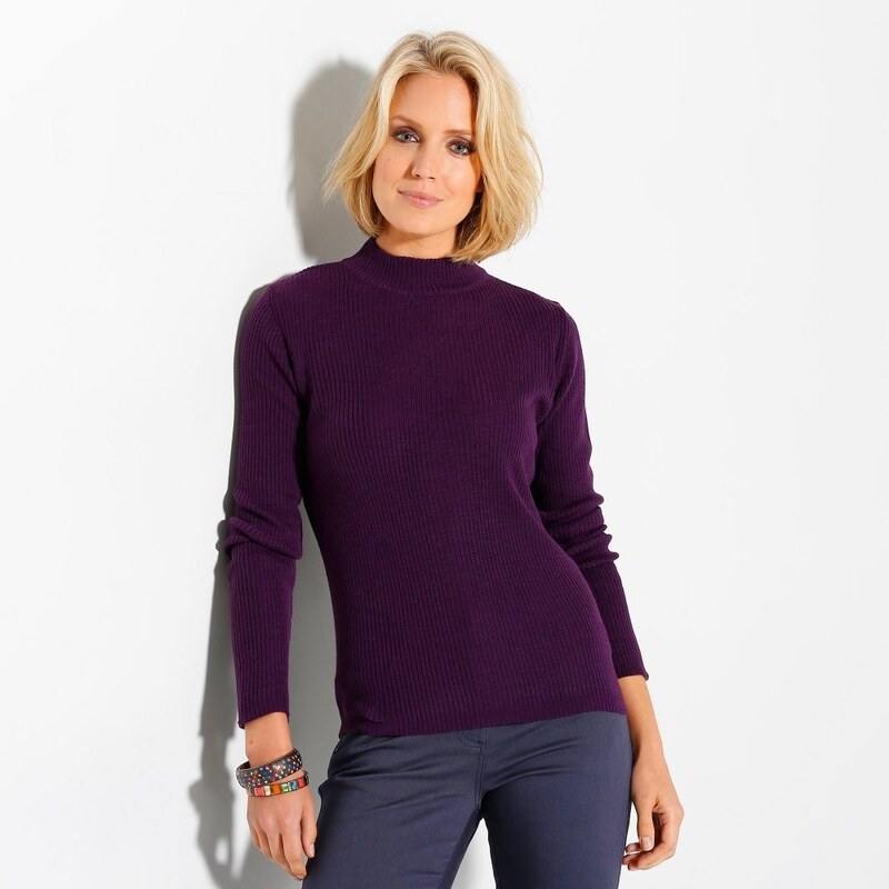 Blancheporte Žebrovaný pulovr se stojáčkem (63 cm) fialová