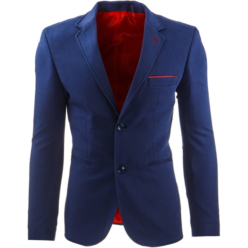 Elegantní modré pánské sako s červenými doplňky