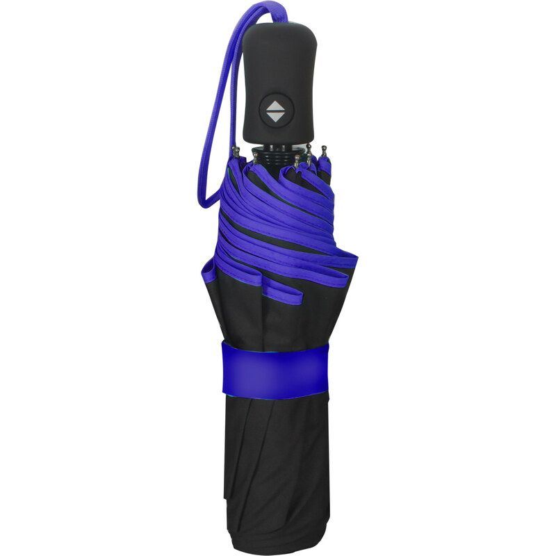 Susino Skládací automatický deštník černý s modrým lemem