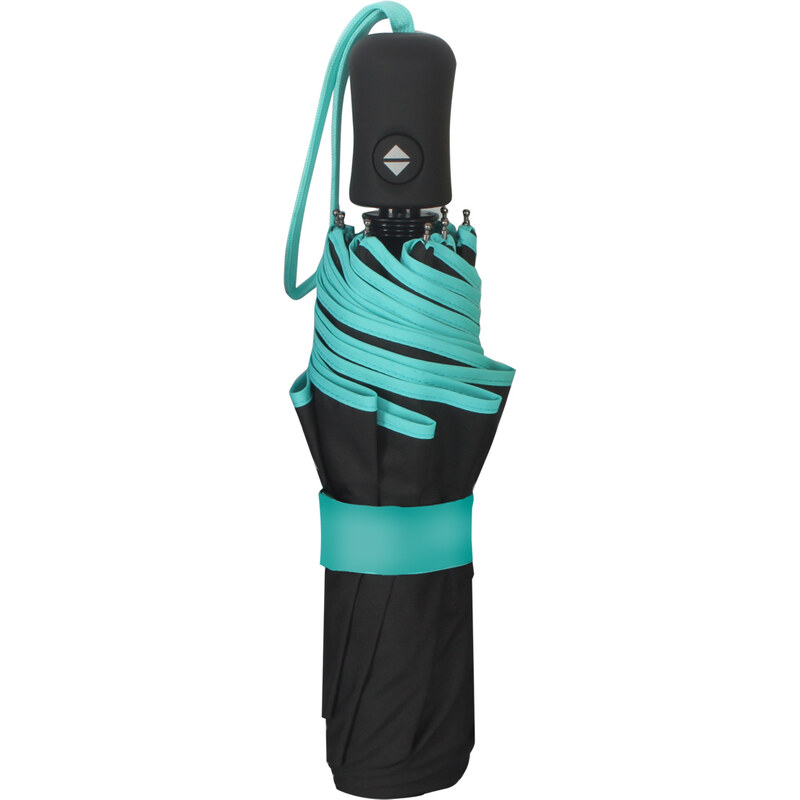 Susino Skládací automatický deštník černý s tyrkysovým lemem