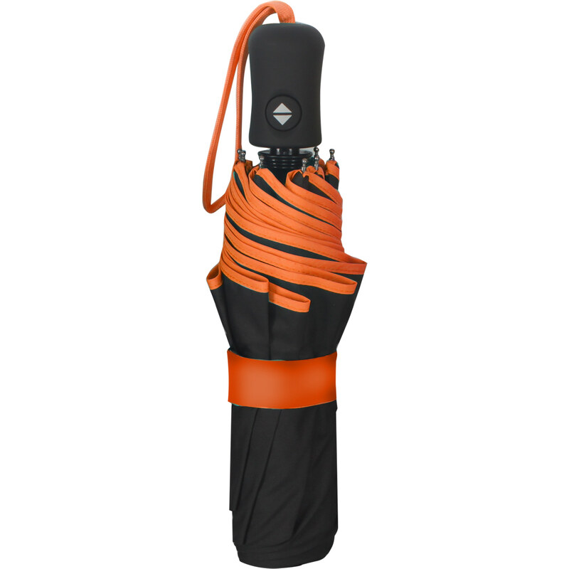 Susino Skládací automatický deštník černý s oranžovým lemem