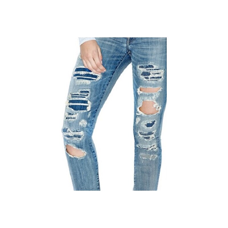 Guess jeans Mid-Rise Power Curvy in Blue Lake Destroy Wash