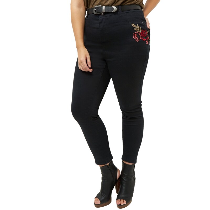 ELISE RYAN Černé skinny džíny s vyšívanou růží