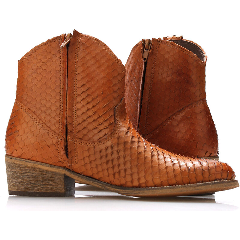 Hnědé kožené kovbojské boty Online Shoes