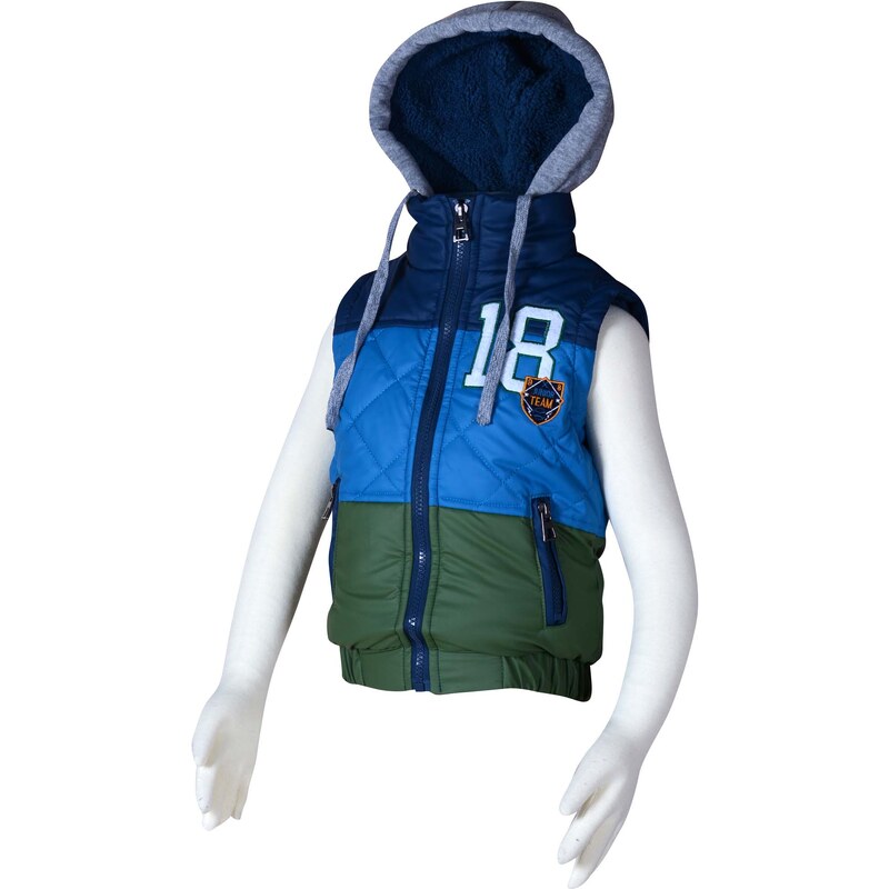 PIDILIDI Chlapecká prošívaná pruhovaná vesta s kapucí - modrá