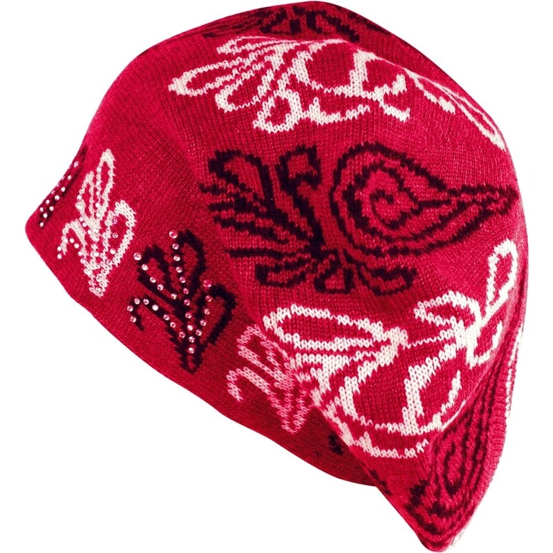 Art of Polo Červená baretka s květinovými ornamenty