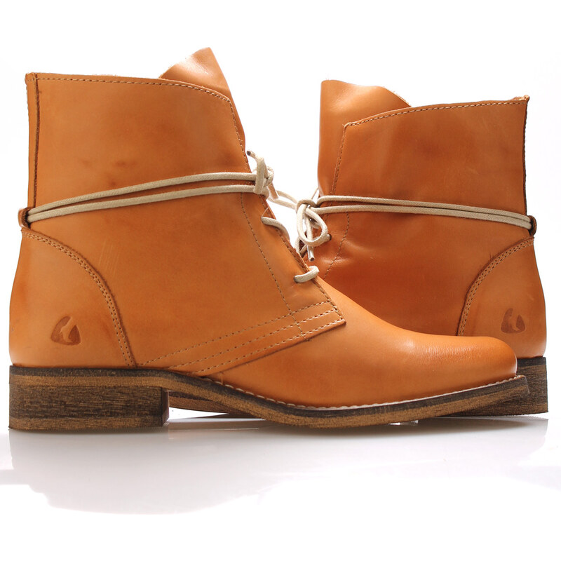 Světle hnědé kožené boty s tkaničkami Online Shoes