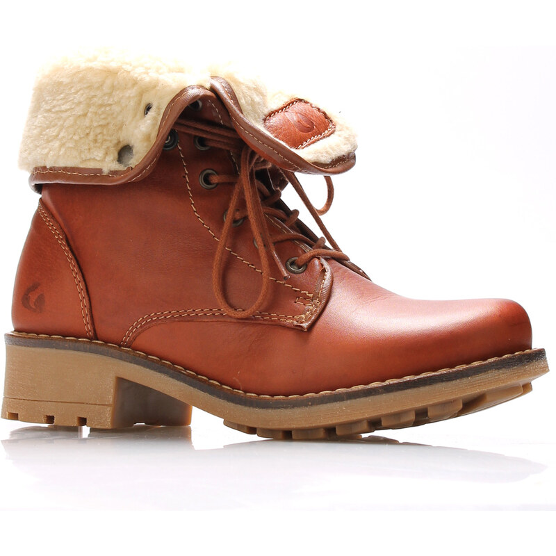 Hnědé kožené kotníkové boty s kožíškem Online Shoes