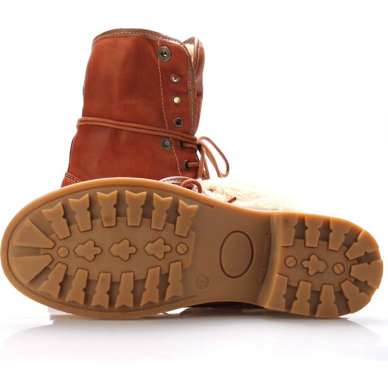 Hnědé kožené kotníkové boty s kožíškem Online Shoes