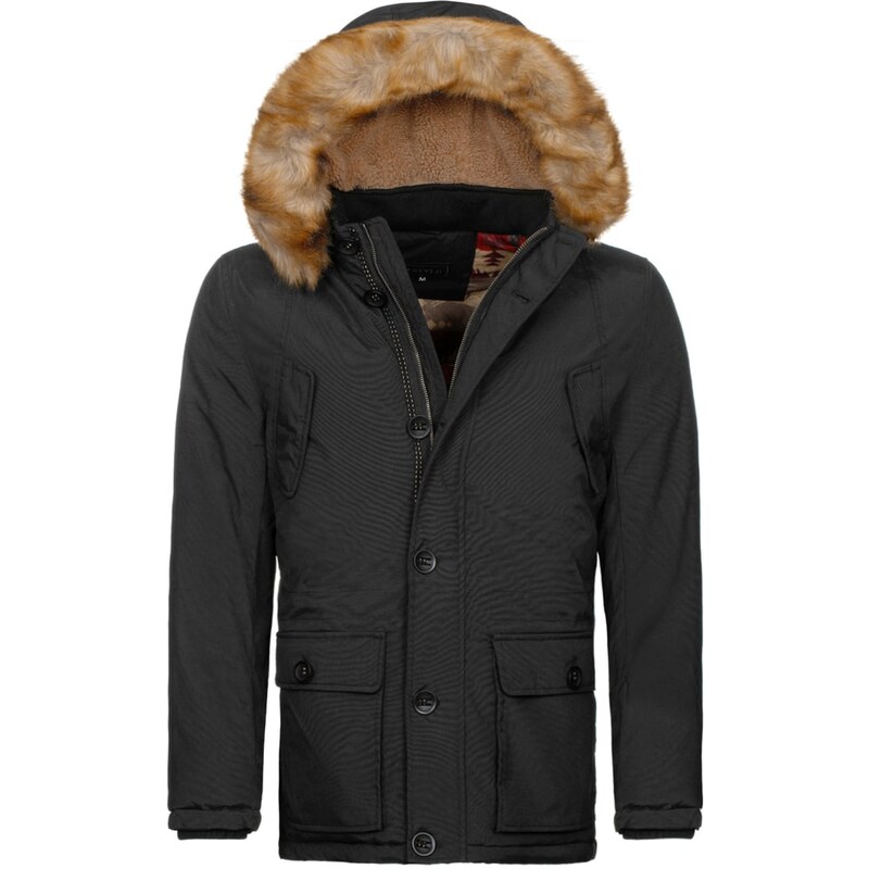 J. Style Zateplená zimní černá bunda s kapucí J.STYLE 3065