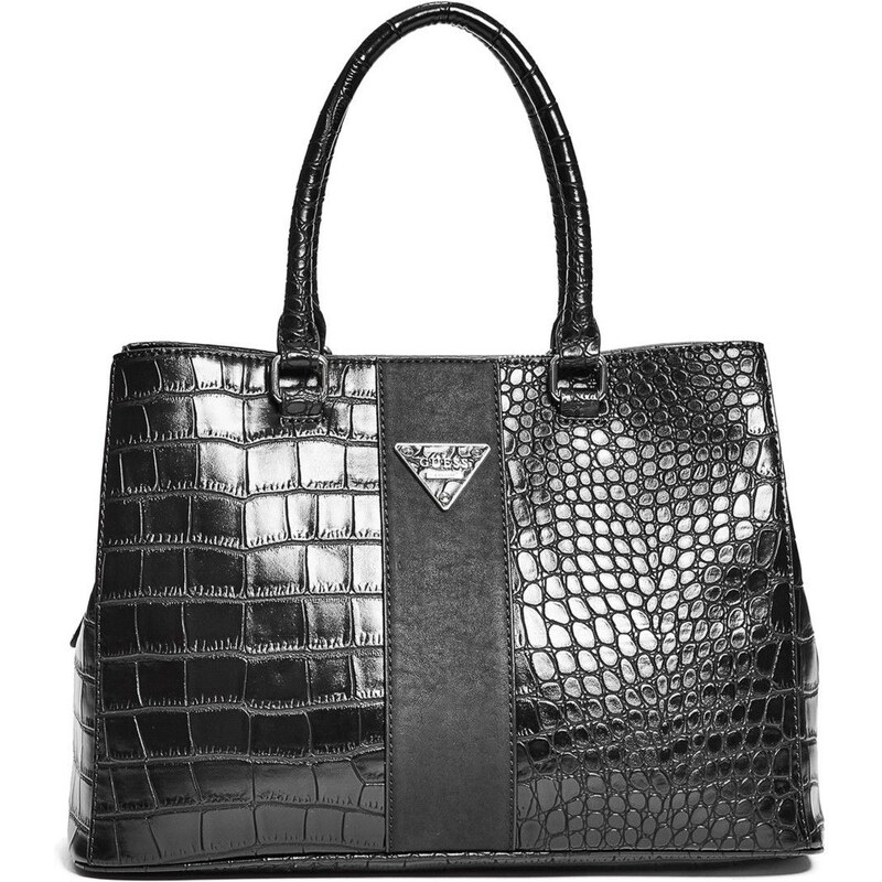 Kabelka Guess camp croc-embossed girlfriend satchel black