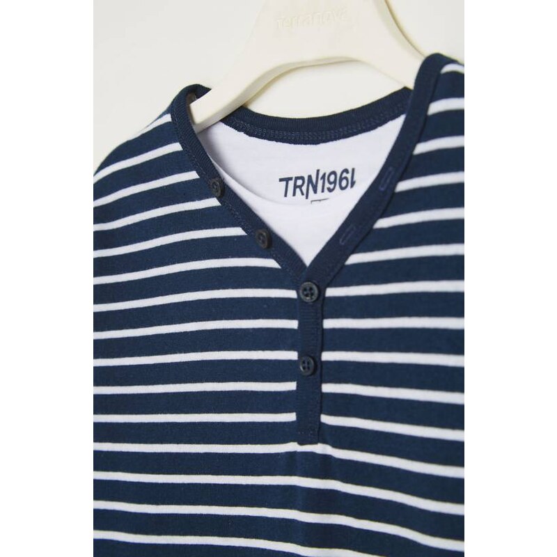 Terranova tričko bez límečku na knoflíčky pruhované