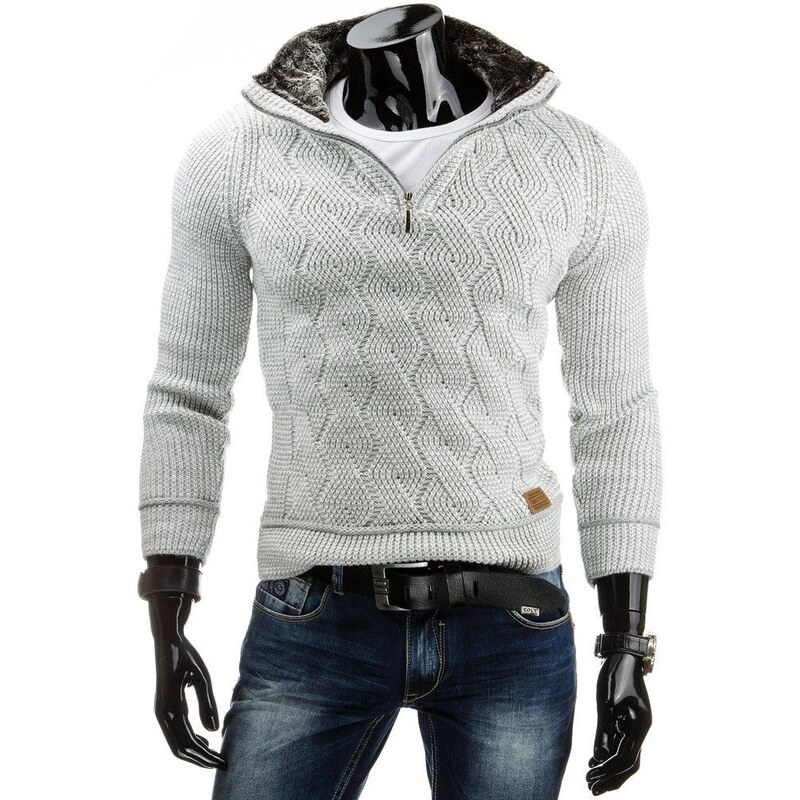 Moderní pánský bílý svetr na zip