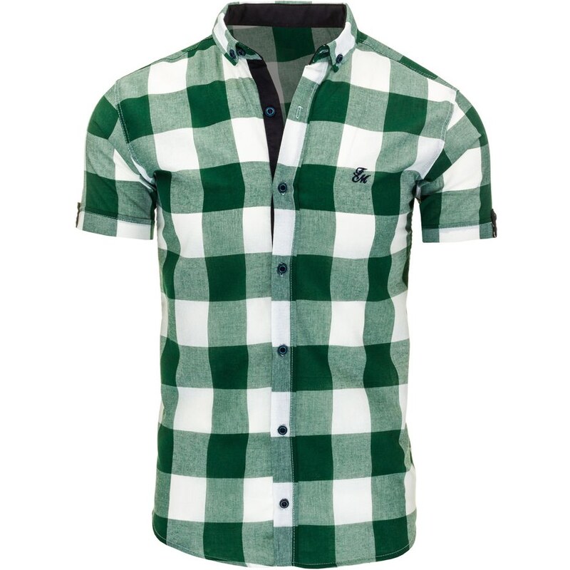 Zelená károvaná košile s krátkým rukávem a logem