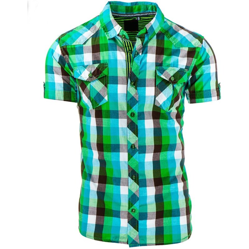 Zeleno modrá kostkovaná pánská košile