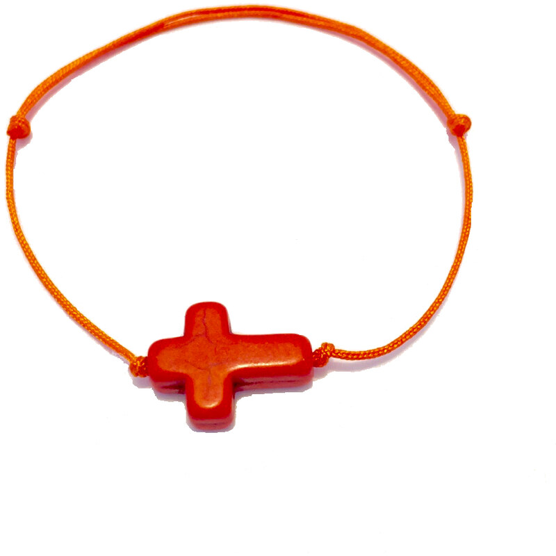 Dámský náramek s howlite křížkem oranžový Mou Jewel