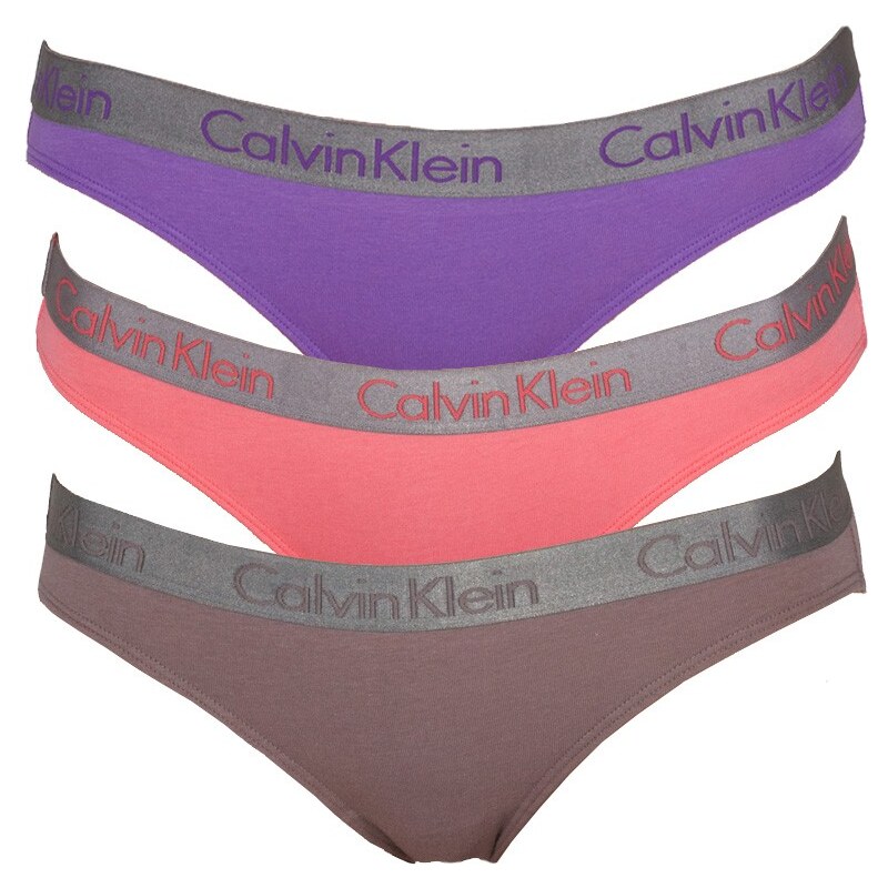 3PACK Dámské Kalhotky Calvin Klein Bikini Lila Pink Brown