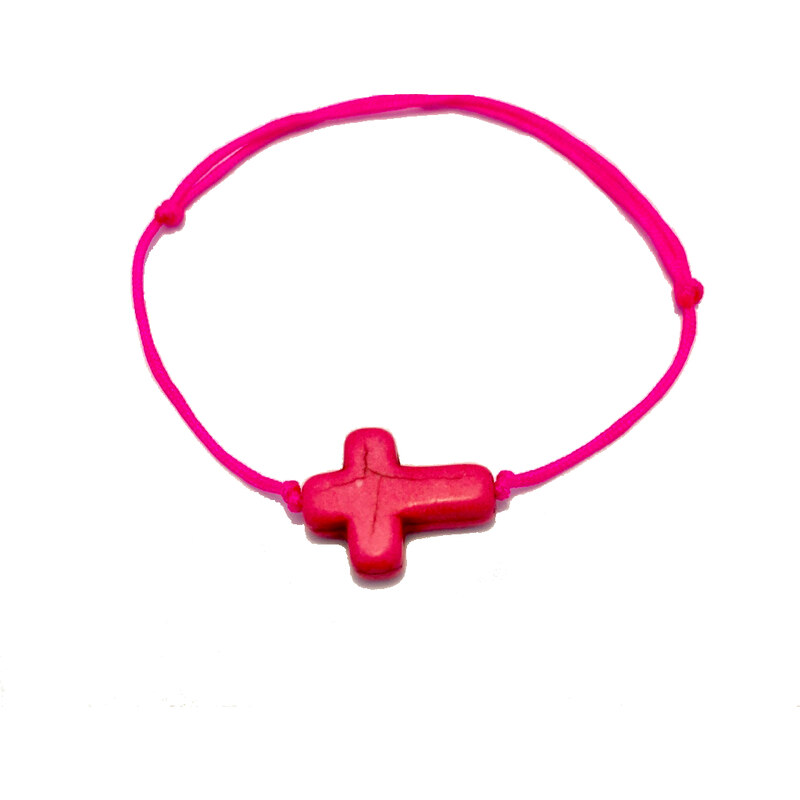 Dámský náramek s howlite křížkem růžový neon Mou Jewel