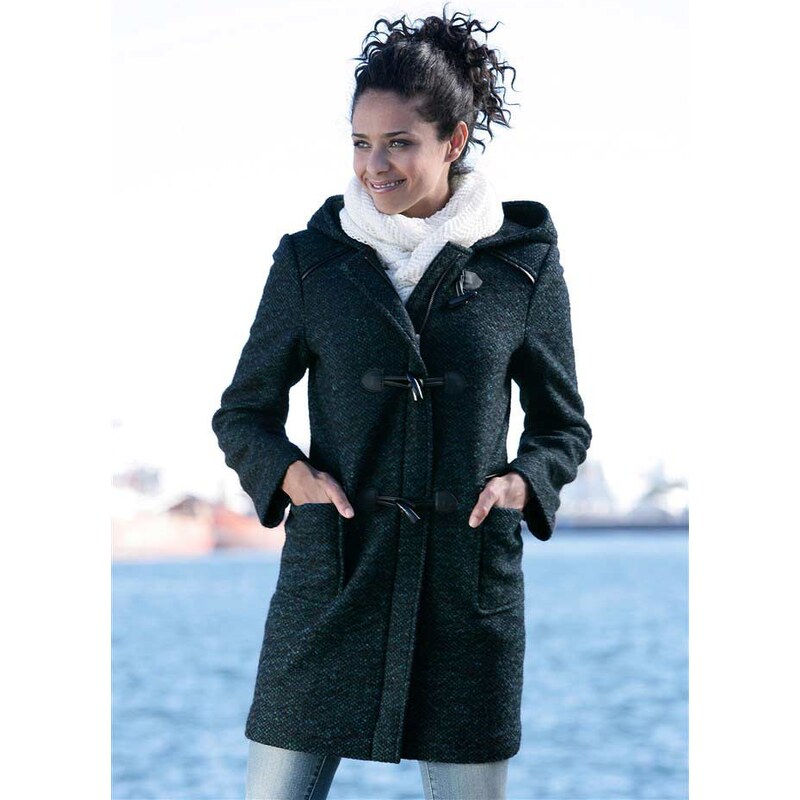 Duffle coat teplý vlněný kabát BOYSENS, klasický kabát (vel.34 skladem) 34 petrolejová SKLADEM, dopravné zdarma!