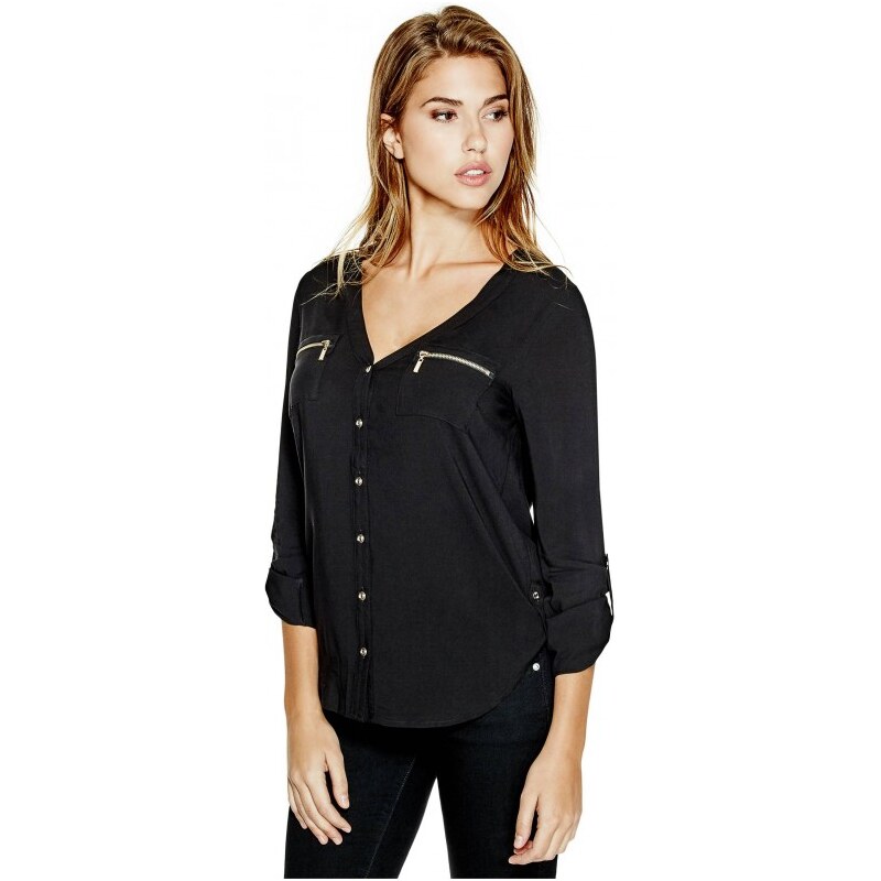 GUESS Eliyana Long-Sleeve Top - jet black