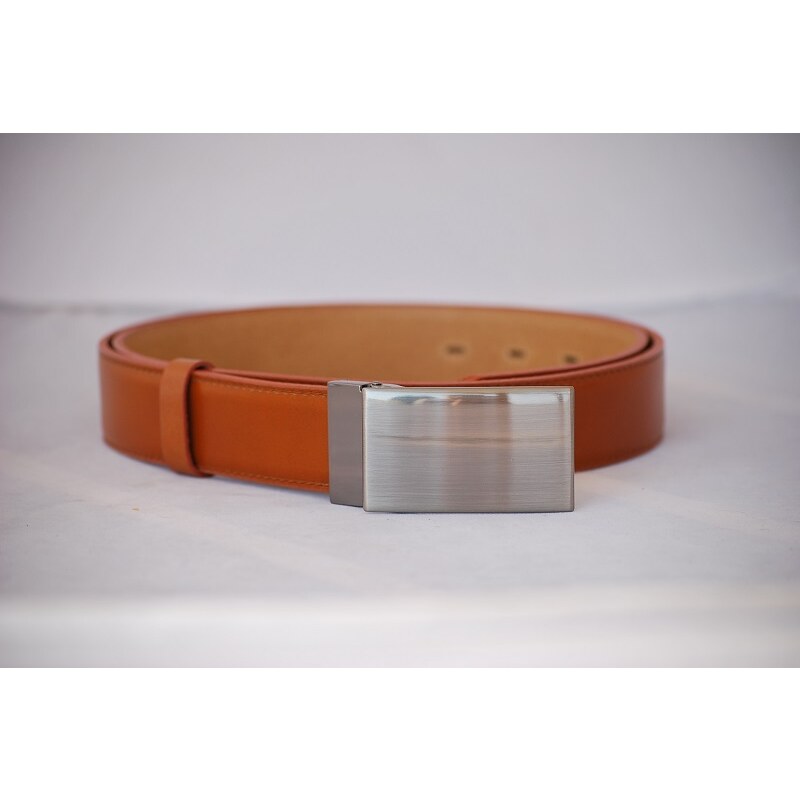 Penny Belts Pánský kožený pásek s plnou sponou oranžovo hnědý LM2