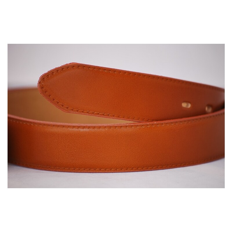 Penny Belts Pánský kožený pásek s plnou sponou oranžovo hnědý LM2