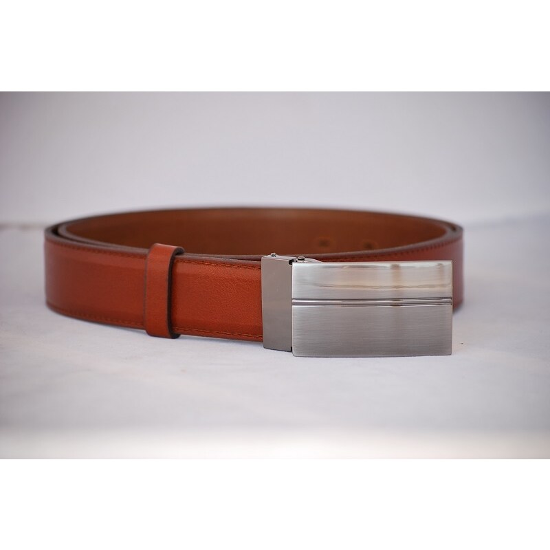 Penny Belts Pánský kožený pásek červenohnědý - plná spona LM5