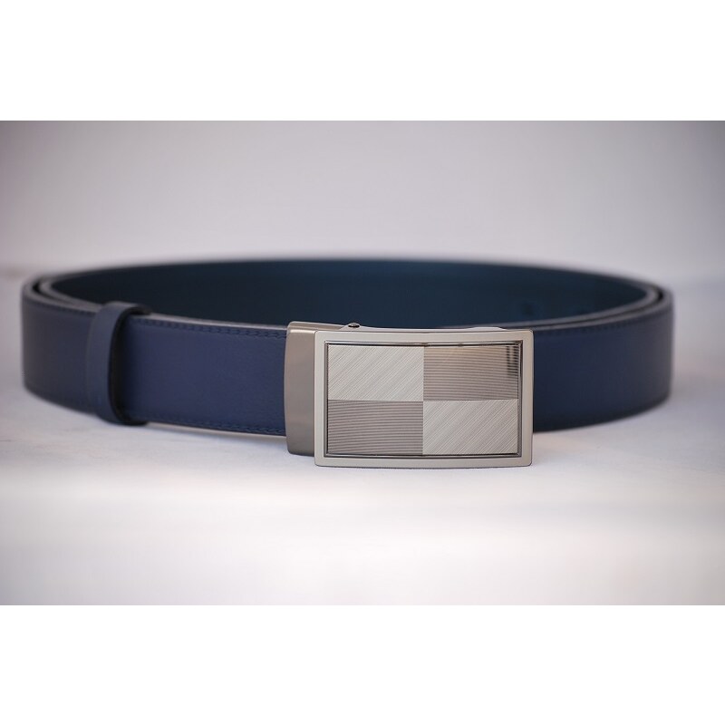 Penny Belts Pánský kožený pásek modrý - plná spona LM6