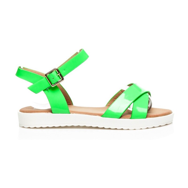 BEST SHOES Efektní zelené dámské sandálky z lakovaného materiálu