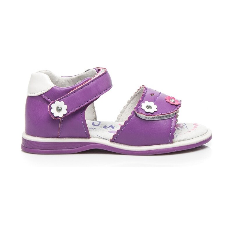 AMERICAN CLUB Pěkné fialové dětské sandálky s květinkami