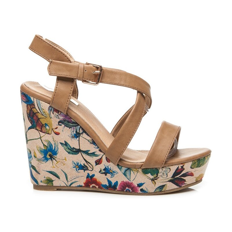 BELLUCCI Dámske khaki sandále na platforme s květinovým vzorem