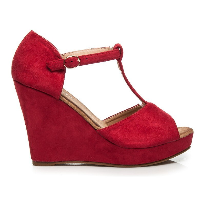 FOREVER FOLIE Krásné červené sandály na klínku a platformě