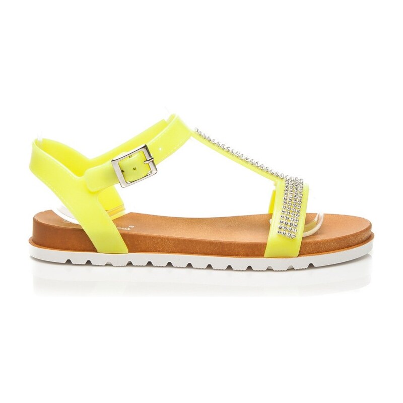 BEST SHOES Módní žluté sandály s kamínky