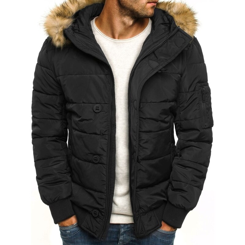 J. Style Moderní praktická černá zimní bunda s kapucí J.STYLE 3098