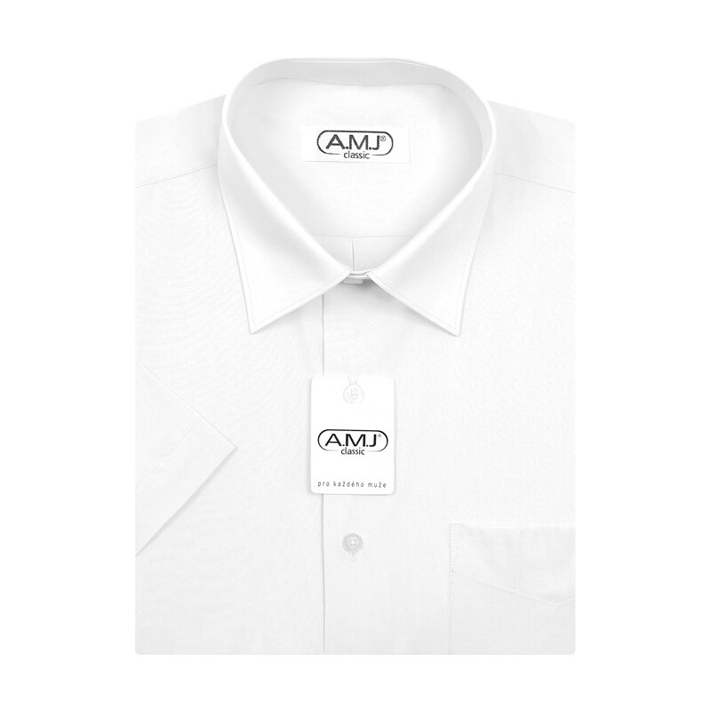Pánská košile AMJ jednobarevná JKS018, bílá, krátký rukáv, slim fit