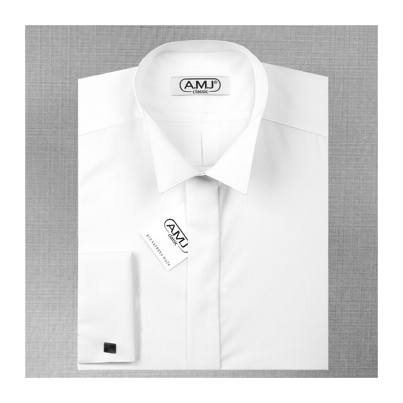 Pánská košile AMJ do fraku na manžetové knoflíčky, bílá JDA018FR, dlouhý rukáv
