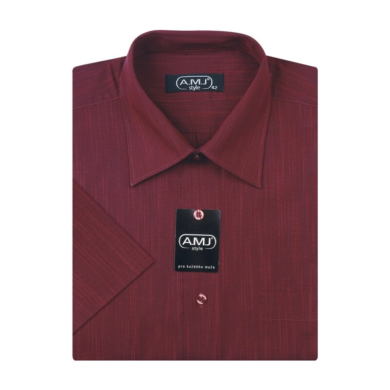 Pánská košile AMJ jednobarevná VK224, fil-á-fil, vínová, krátký rukáv