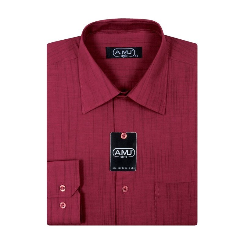 Pánská košile AMJ jednobarevná VD024, fil-á-fil, vínová, dlouhý rukáv