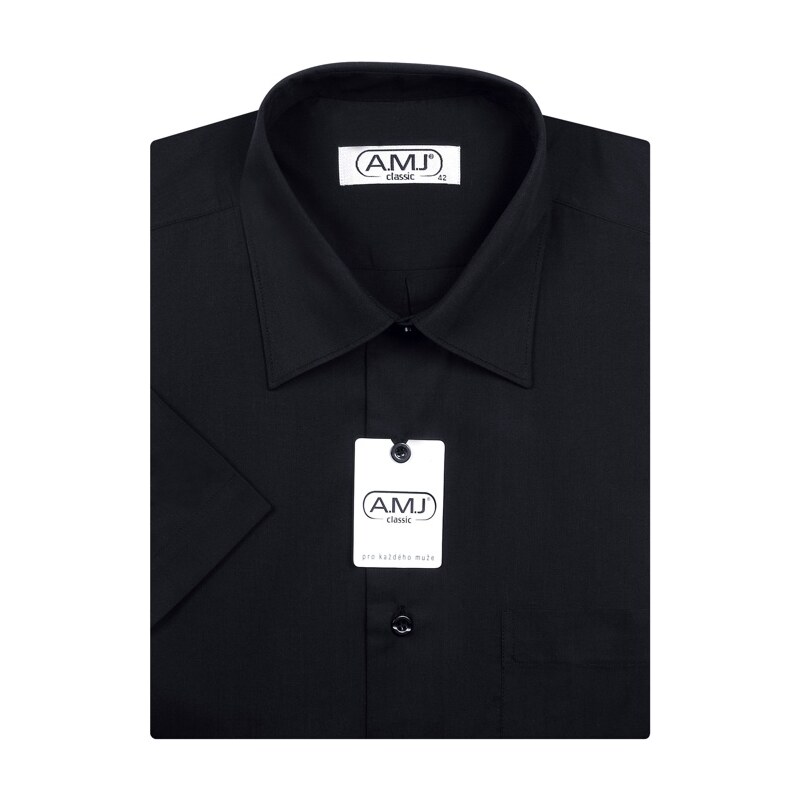 Pánská košile AMJ jednobarevná JK017, černá, krátký rukáv