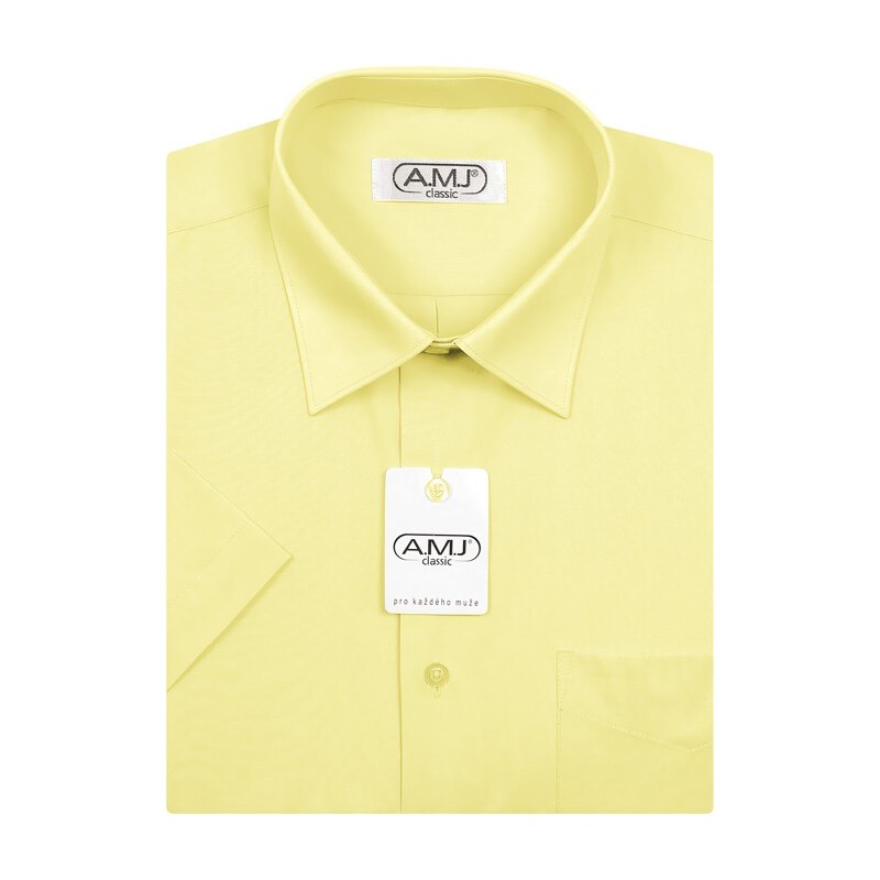 Pánská košile AMJ jednobarevná JK036, světle žlutá, krátký rukáv