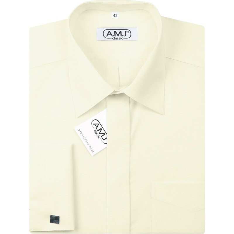 Pánská košile AMJ na manžetové knoflíčky, smetanová JDA016MK, dlouhý rukáv