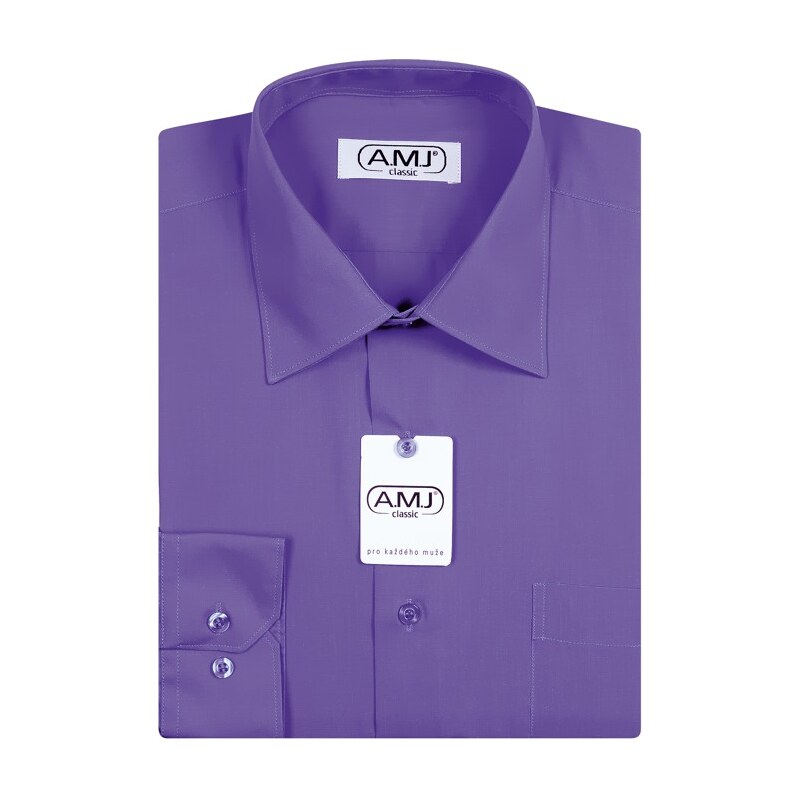Pánská košile AMJ jednobarevná JD075, fialová, dlouhý rukáv