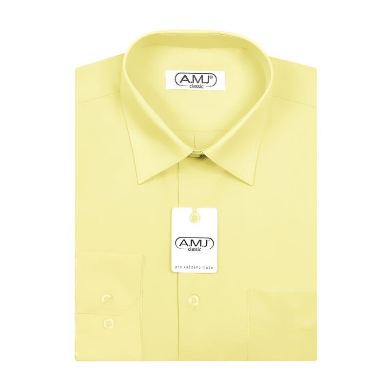 Textil Soldán Pánská košile jednobarevná, světle žlutá, dlouhý rukáv, SLEVA 50%