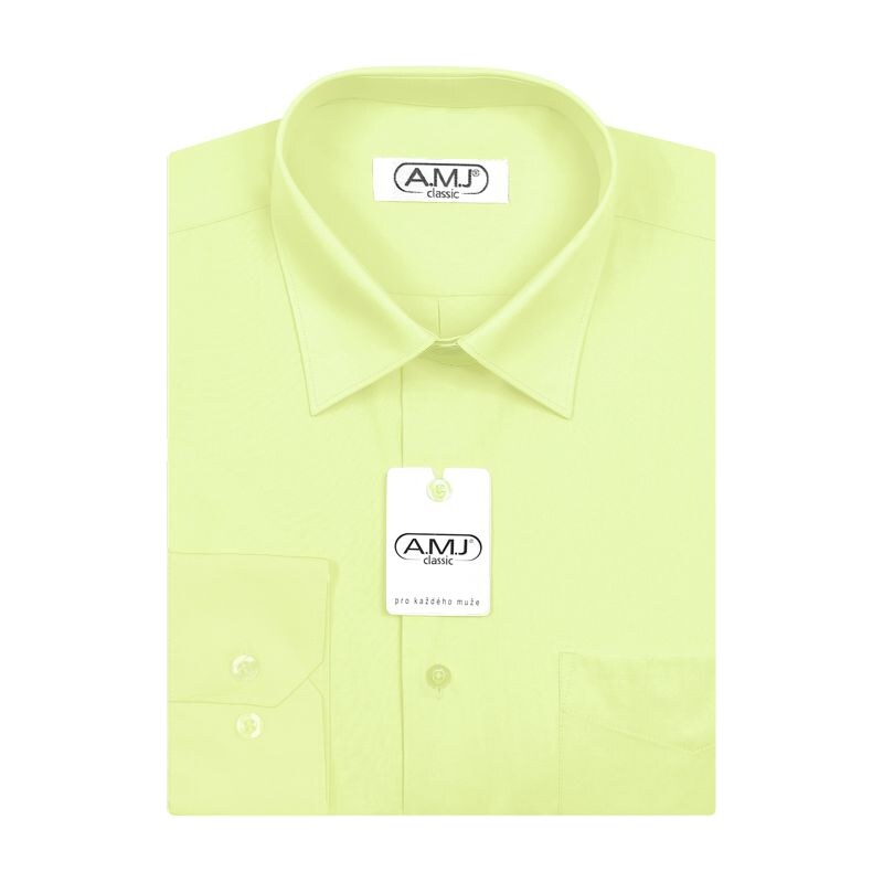 Pánská košile AMJ jednobarevná JD070, světle zelená, dlouhý rukáv